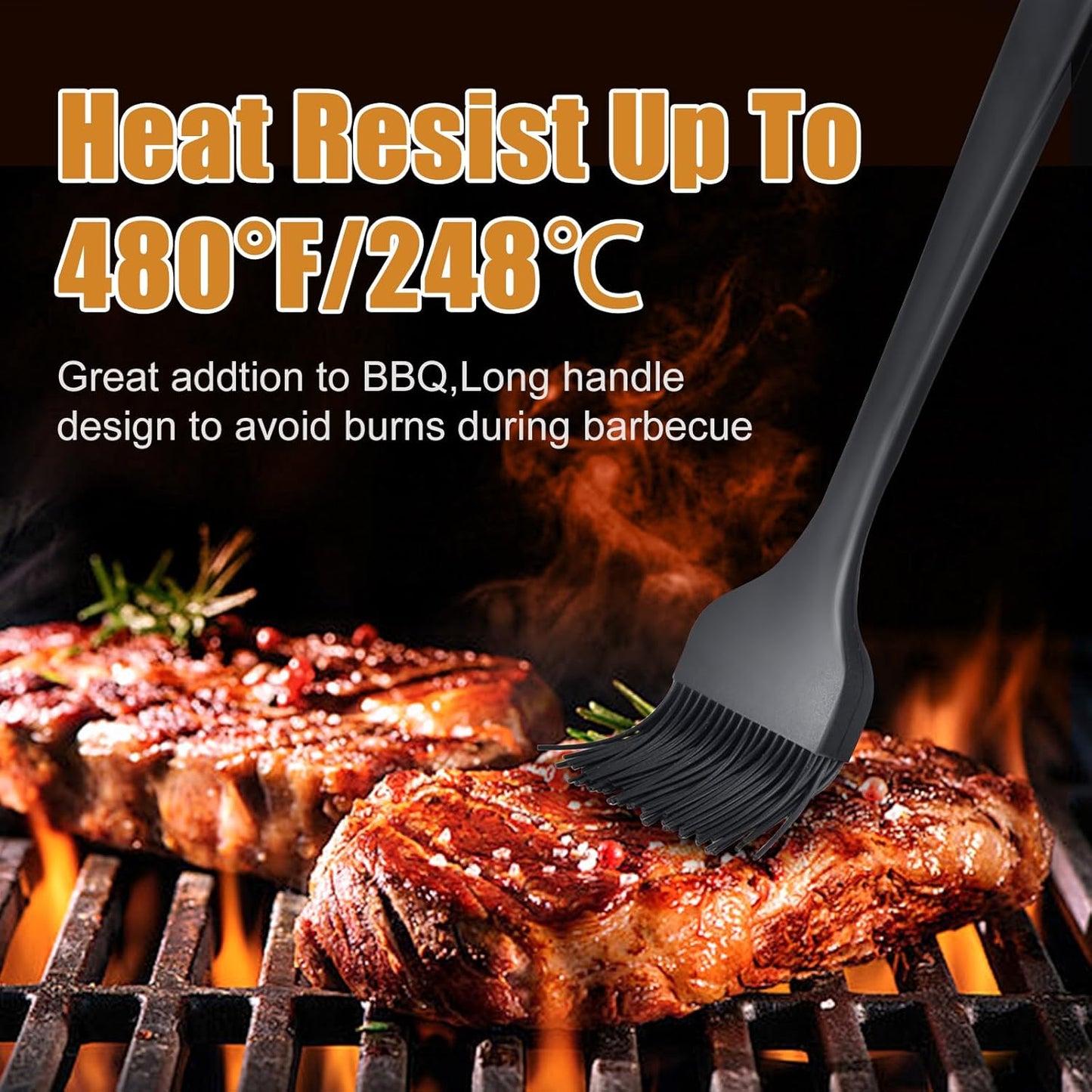 Silicone Basting Brush for Cooking 2 Pcs Pastry Brush for Grilling,Oil,BBQ,Meat,Sauce,Baking (Black)