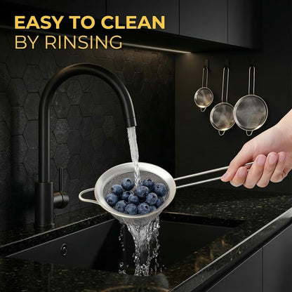 3 Pcs Fine Mesh Strainer, Stainless Steel Strainer With Handle, Small Medium Large Size Strainer Fine Mesh For Baking, Juice, Quinoa, Strainer For Kitchen Sieve Sifters Mesh Strainer Set For Cooking