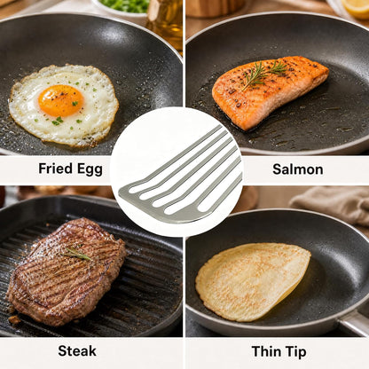 KSENDALO Thin & Sturdy Fish Spatula Stainless Steel for Kitchen Cooking Use Fish Spatula Egg Flipper Bbq Flipper 18/8 Stainless Steel Blade Thin Sturdy One-Piece Style Dishwasher-Safe Tools-Silver