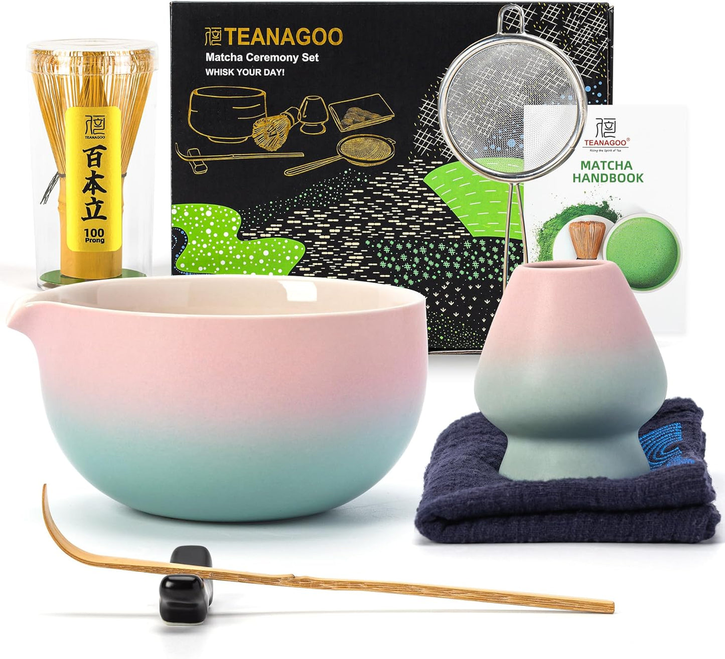 TEANAGOO Matcha Whisk Set,7 Pcs Matcha Start Set Lt.Grey,Matcha Kit for Ceremony,Matcha Tea Set with Whisk and Bowl with All Accessories,Gift for Friend/Family