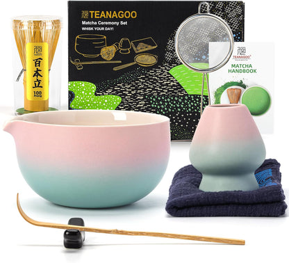 TEANAGOO Matcha Whisk Set,7 Pcs Matcha Start Set Lt.Grey,Matcha Kit for Ceremony,Matcha Tea Set with Whisk and Bowl with All Accessories,Gift for Friend/Family