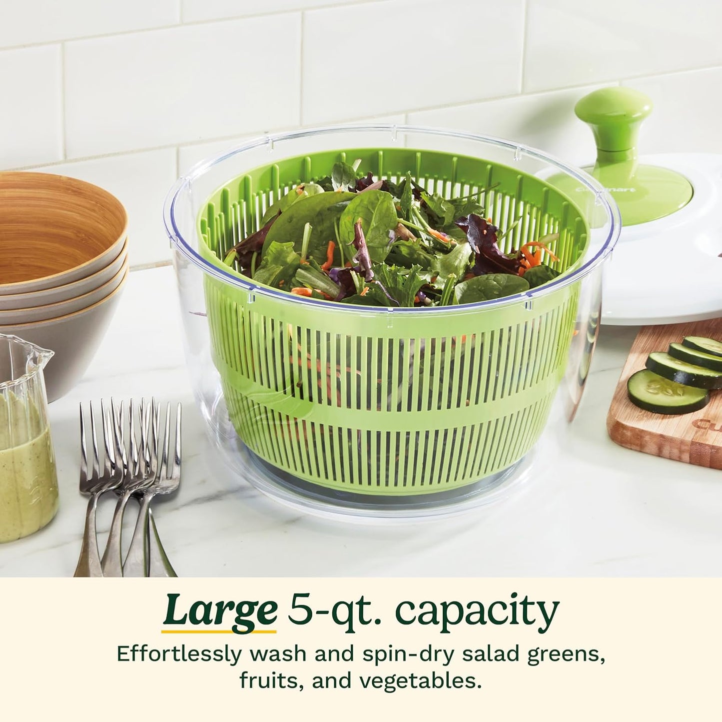 Cuisinart Large Spin Stop Salad Spinner- Wash, Spin & Dry Salad Greens, Fruits & Vegetables, 5qt, CTG-00-SAS1