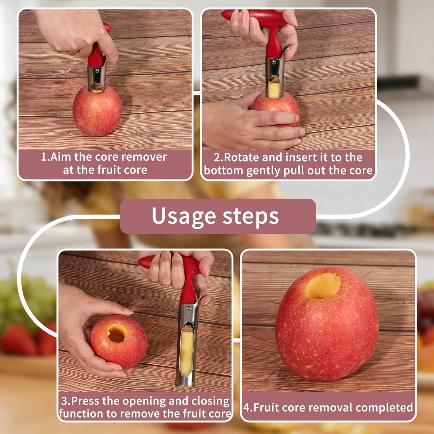 Premium Apple Corer Tool, Apple Core Remover with Sharp Serrated Blades, Ergonomic Handle & Stainless Steel - Easy Push for Quick Coring, Fruit Core Remover for Apples, Pears, Peppers