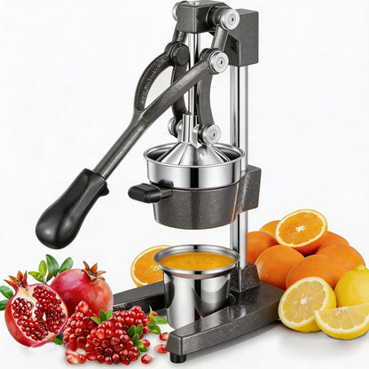 Commercial Heavy Duty Cast Iron Hand Press Manual Orange Citrus Lemon Lime Grapefruit Pomegranate Fruit Juice Squeezer Machine with Stainless Steel Cup