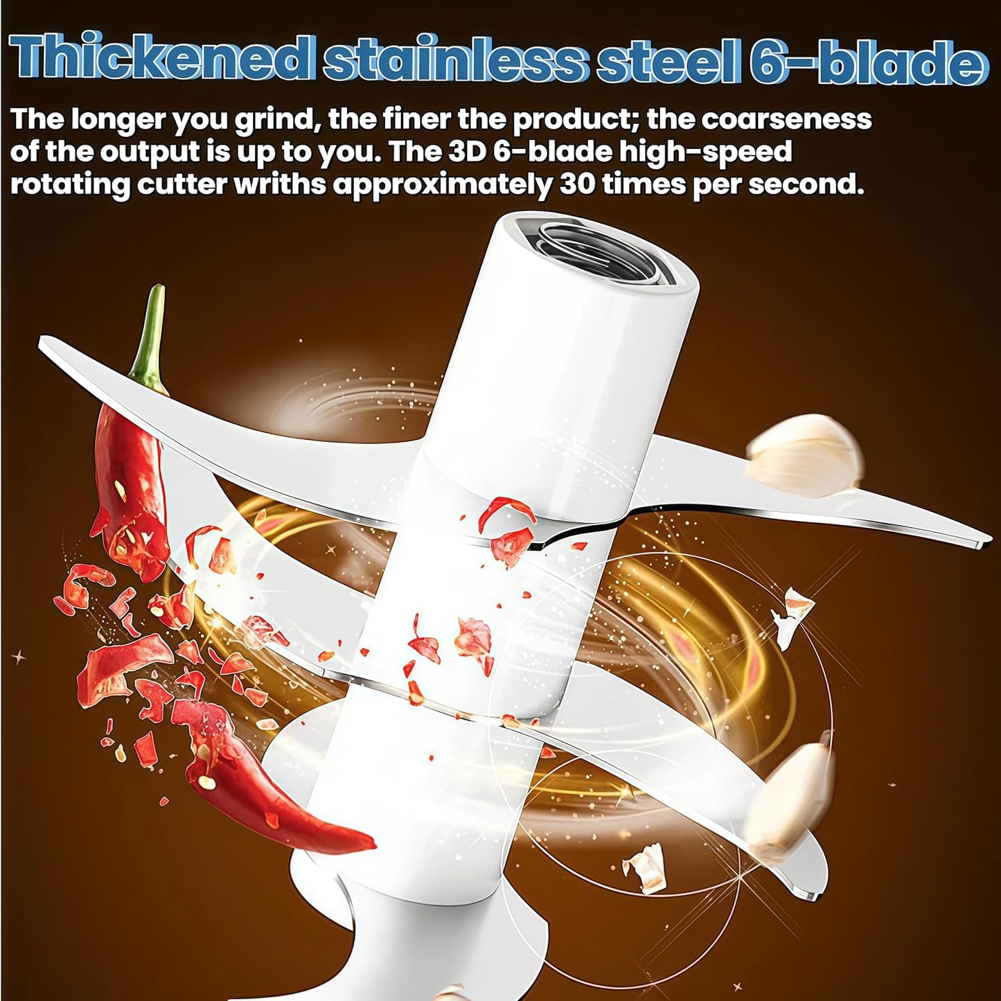 2026 Upgrade Electric Garlic Chopper Mini, 320 ml Small Garlic Chopper Mincer with 6 Stainless Steel Blades, Portable Rechargeable Cordless Chopper for Onion,Chili,Ginger,Nuts,Meat & Fruits (Blue)