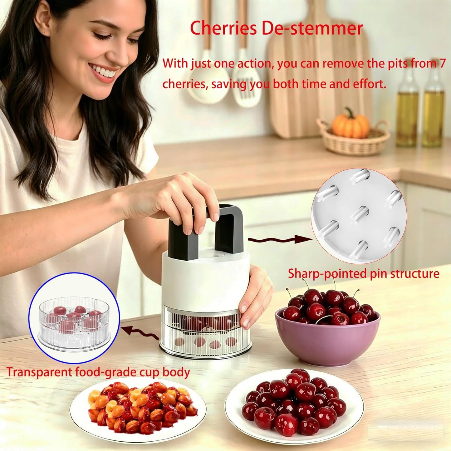 Cherry Pitter Multiple, Cherrys Pitter Corer Tool, Quick Portable Cherry Pitting Tool, Easy to Use for Making Cherry Jam - Pit 7 Cherries at Once, Saving Time & Effort-Dishwasher Safe