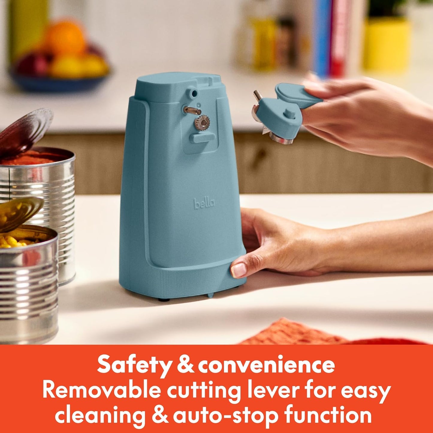 bella Electric Can Opener and Knife Sharpener, Removable Cutting Lever, Cord Storage, Stainless Steel Blade, Sage