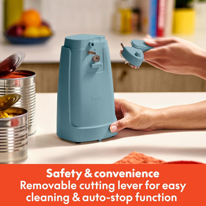 bella Electric Can Opener and Knife Sharpener, Removable Cutting Lever, Cord Storage, Stainless Steel Blade, Sage