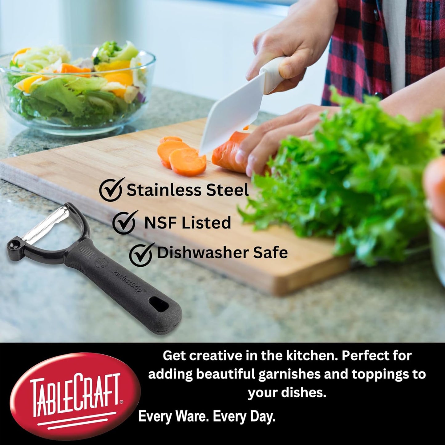 TableCraft 10987 Perfect Grip "Y" Peeler, 5-3/4" x 2-3/4" x 1", Serrated Edge, Stainless Steel (Replaces E5602-SE)