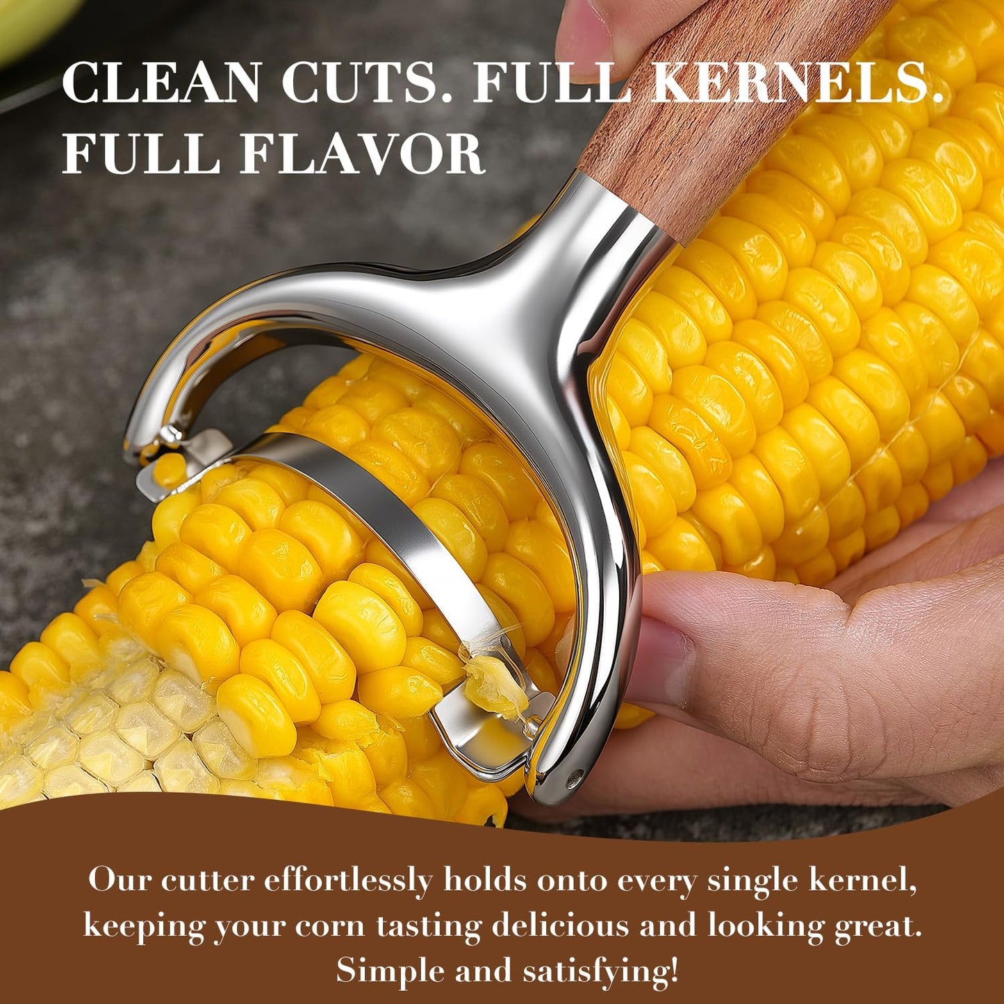 KULUNER Durable Stainless Steel Corn Peeler with Polished Wood Handle Corn on the Cob Stripper Kernel Remover Easy Use Corn Kernel Cutter Kitchen Gadget（Rosewood）