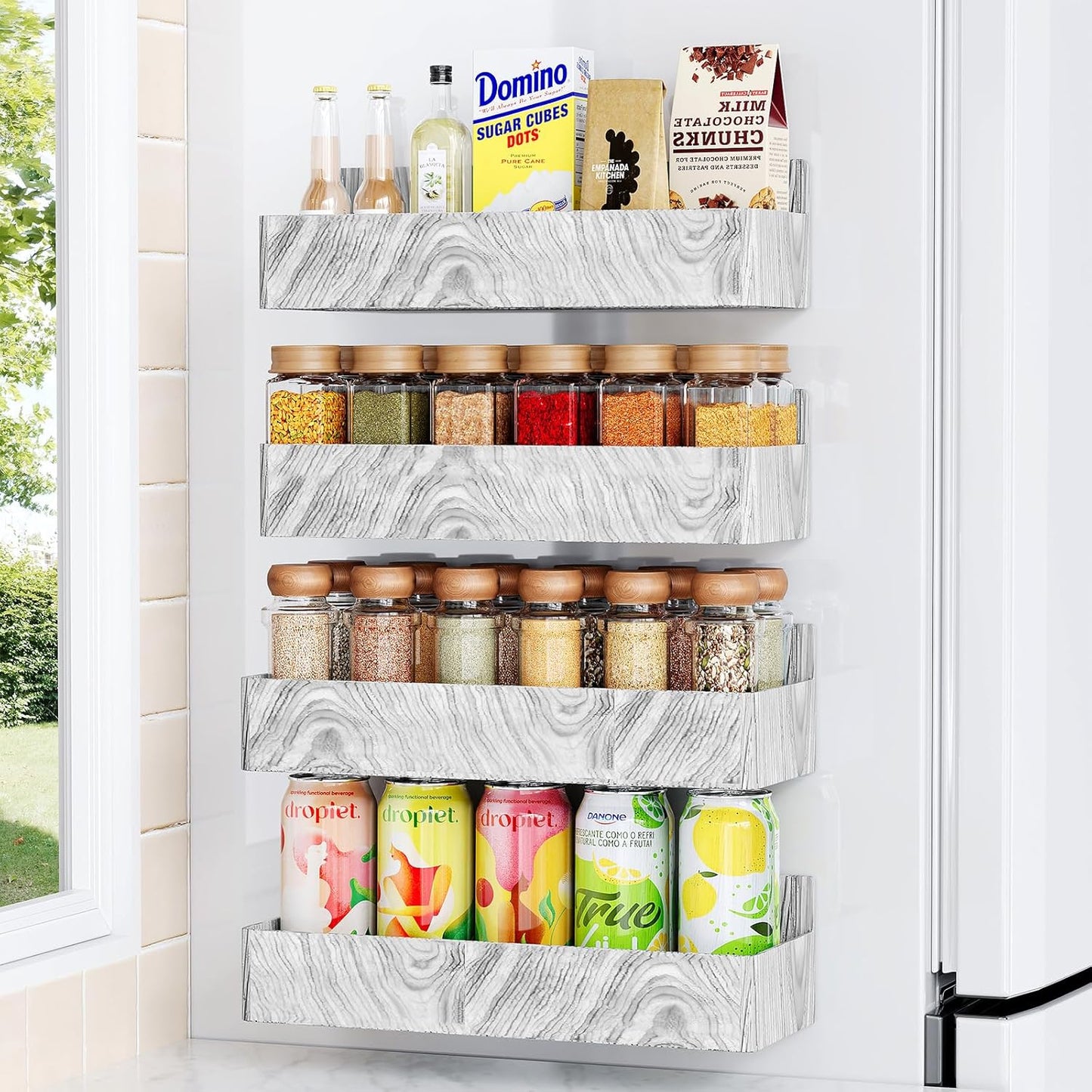 Mystozer Magnetic Spice Rack for Refrigerator, Kitchen Organizer and Storage Shelf, Black (4 Pack)…