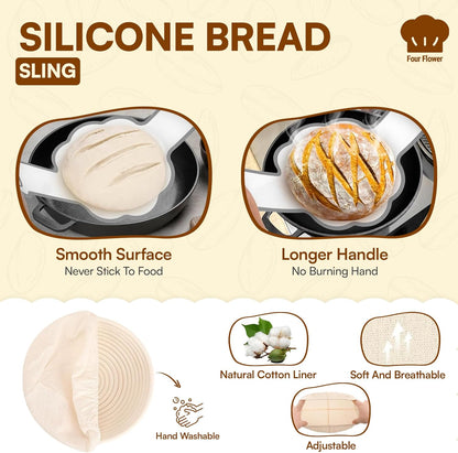 Sourdough Starter Kit 9” Round & 10” Oval Banneton Bread Proofing Baskets with Dough Whisk, Lame, Scraper & Starter Jar Beginner Friendly Bread Baking Supplies for Dutch Oven, Gluten Free Baking