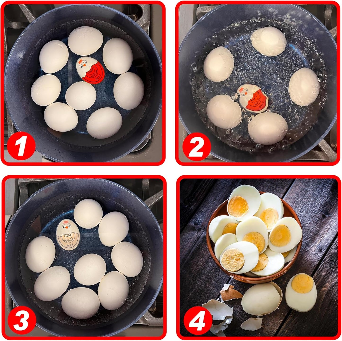 Eggssentials Red Egg Timer That Goes in Water – Egg Timer for Hard Boiled Eggs and Soft Boiled Eggs, Red Color Fades for Accurate Doneness.