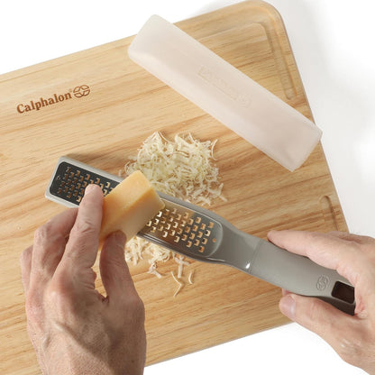 Calphalon Prime Stainless Steel Handheld Grater Lemon Zester W/Cover & Rubber Handle - Navy Blue