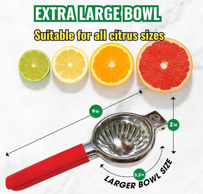 Handheld Lemon Squeezer Stainless Steel – Lemon Juicer, Lime Squeezer With Large Bowl Size & Non-Slip Handles – Citrus Squeezer for Holiday Cooking & Christmas Dinner, New Year Cocktails