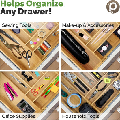 Pristine Bamboo Silverware Organizer - Small Extra-Deep Wooden Kitchen Drawer Organizer Divider for Spoons, Forks, Knives & Cutleries - 5 Slots
