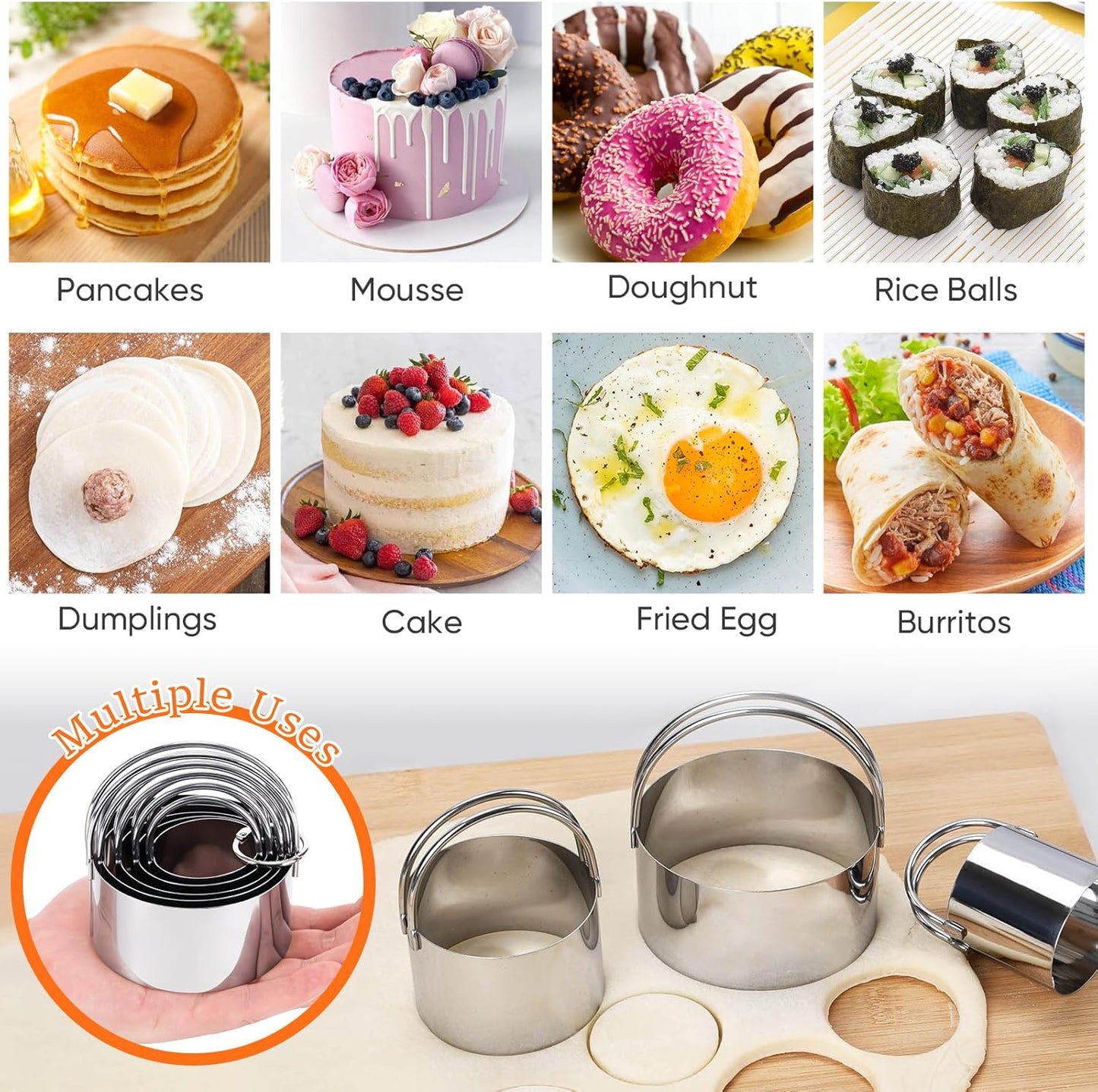9PCS Stainless Steel Pastry Blender Set, 3 Cup Flour Sifter, Biscuit Cutter, Pastry Cutter, Dough Cutter, Silicone Baking Mats, for Cooking Cookies and Donuts, Cakes, Biscuits or Making Pancakes