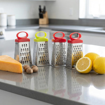 4 Pcs Mini Box Grater for Kitchen, Stainless Steel 4-Sided Food Grater with Handle, Small Manual Cheese Slicer Shredder for Cheese Carrot，Ginger, Garlic, Chocolate