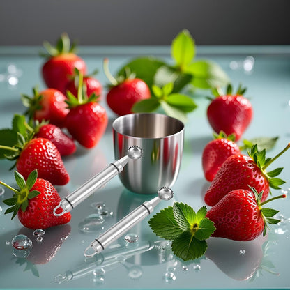 2Pcs Silver Stainless Steel Strawberry Huller Multi-Function Stainless Corer and Pitter Remover for Strawberry, Practical Kitchen Tool, Fruit and Vegetable Corers
