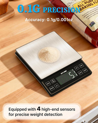 Food Kitchen Scale 11lb, 0.1g/0.01oz Precise Graduation Rechargeable Digital Scale with Nine Units Large Tray Stainless Steel Platform LCD Display for Meal Prep Cooking Baking