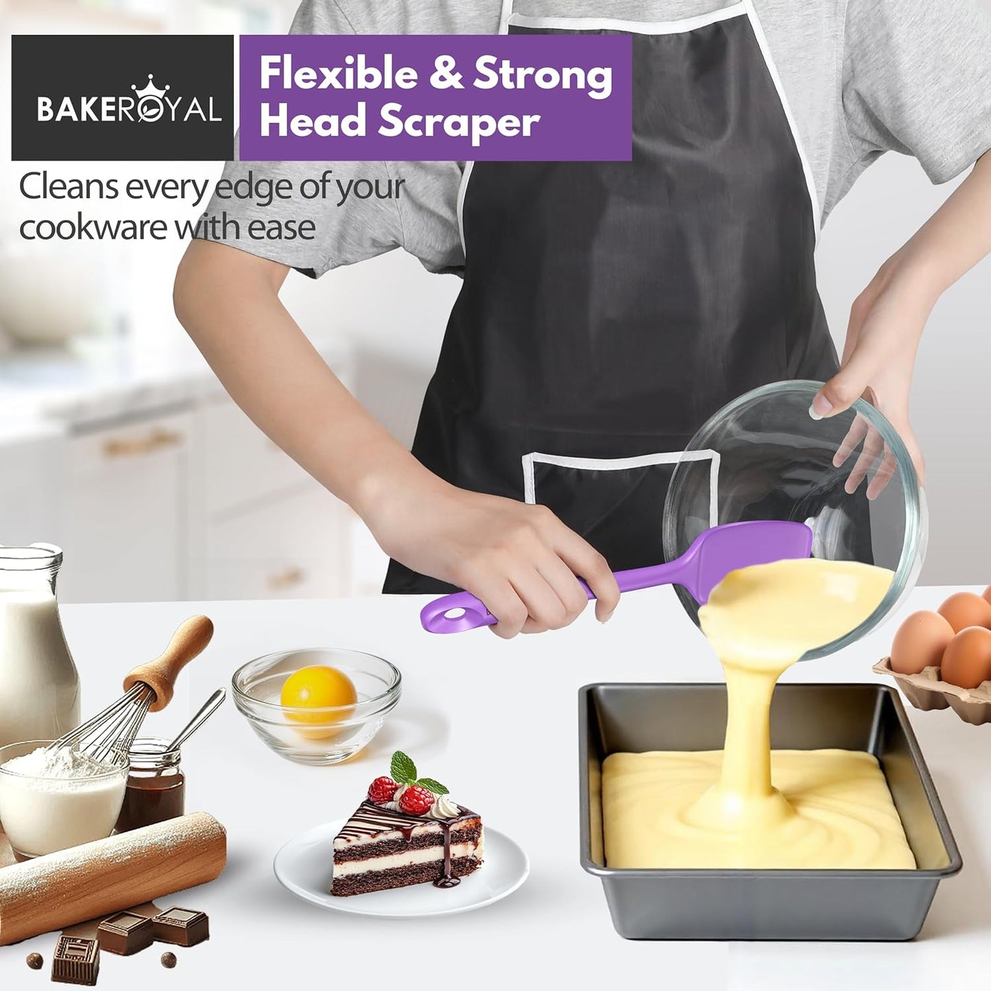BakeRoyal Silicone Spatula Set - 4-Piece Rubber Spatulas Silicone Heat Resistant 600°F for Everyday Task - Seamless Design Kitchen Spatulas for Nonstick Cookware - Royal Blue