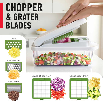 Mueller Pro-Series 10-in-1, 8 Blade Vegetable Chopper, Onion Mincer, Cutter, Dicer, Egg Slicer with Container, French Fry Cutter Potato Slicer, Home Essentials, Salad Chopper White Sand/Green