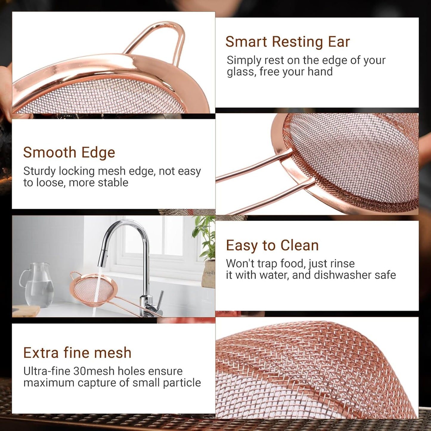 Small Fine Mesh Strainer, Stainless Steel Cocktail Sieve Mini Strainer for Cocktails, Tea, Herbs, Drinks and Coffee, Small Sifter with Handle (Gold)