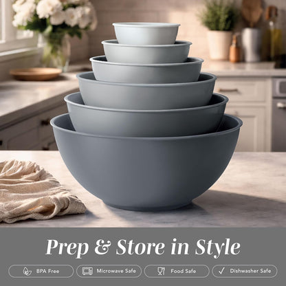 COOK WITH COLOR Mixing Bowls with Lids - 12 Piece Plastic Nesting Bowls Set includes 6 Prep Bowls and 6 Lids, Microwave Safe Mixing Bowl Set, Sage Embossed - Colors A