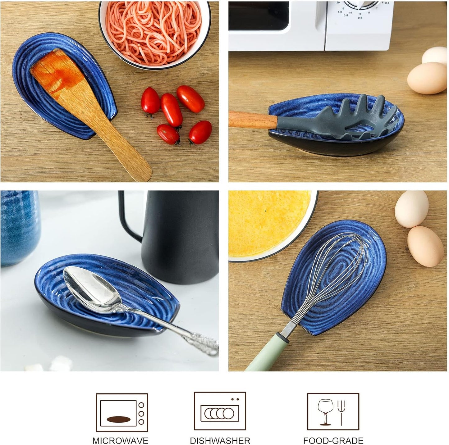 Hasense Spoon Rest for Stove Top - Blue Swirl Pattern Spoon Holder for Stove, Heat-Resistant Spoon Rest for Kitchen Counter, Ceramic Cooking Utensil Rest Ladle Holder for Spatula or Tong, 5.7 Inch