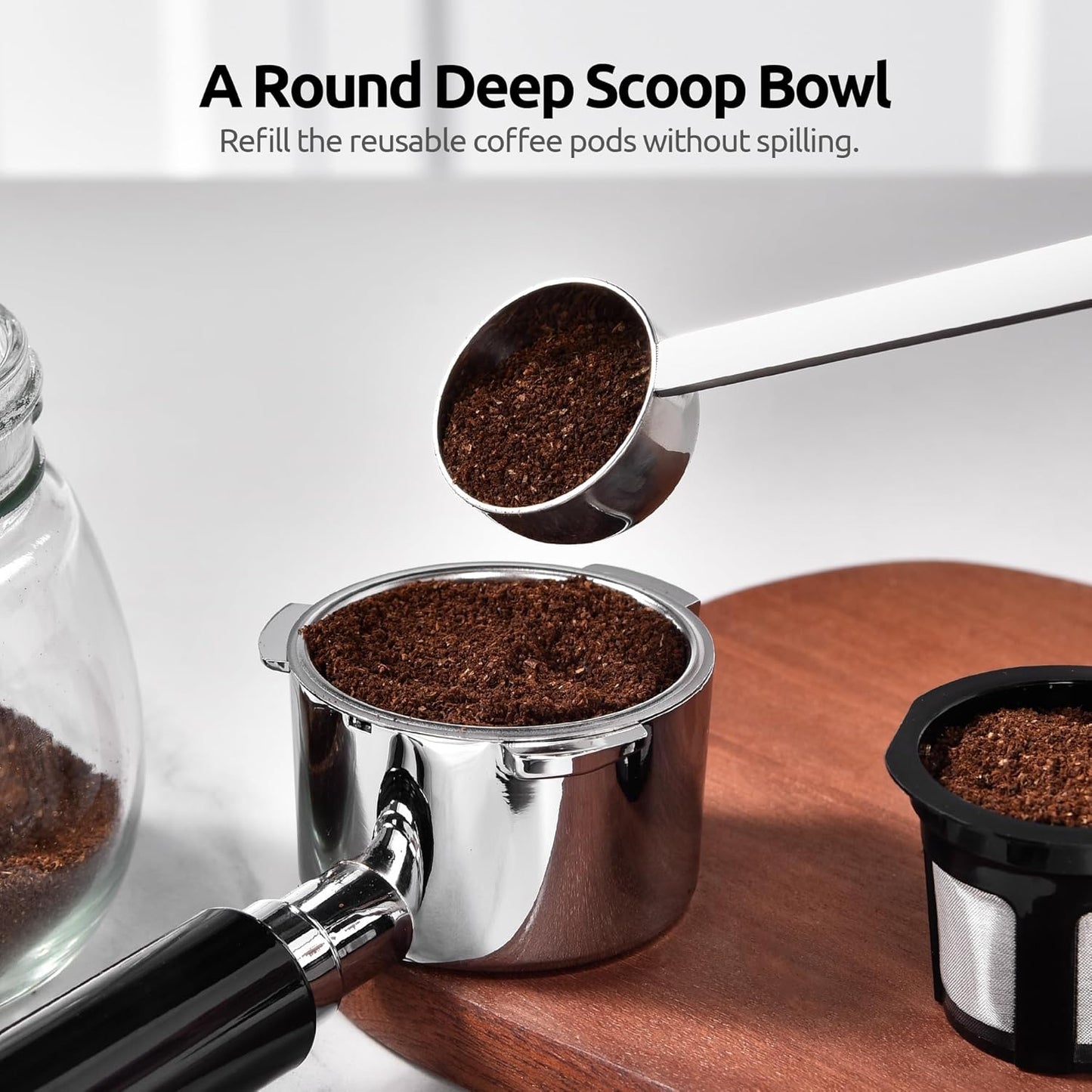 U-Taste Coffee Scoop 1 Tablespoon: 18/8 Stainless Steel Measuring Scooper for Ground Coffee, Bean, Powder, Espresso, 4.3in Long Handle Metal Measure Spoon for Canister, Jar (1Tbsp/15ml)