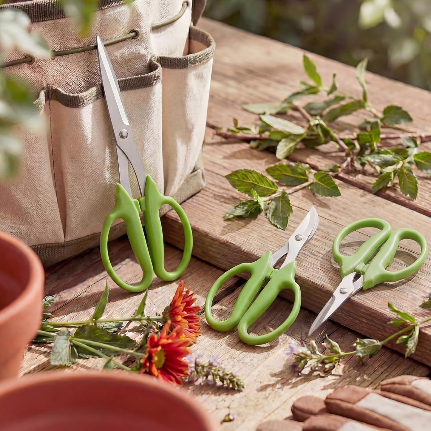 3 Pcs Garden Scissors Shears Trimming Scissors Pruning Floral Shears for Herb Flowers Plants with Straight and Curved Blade for Gardening (Curved,Straght,Bud)
