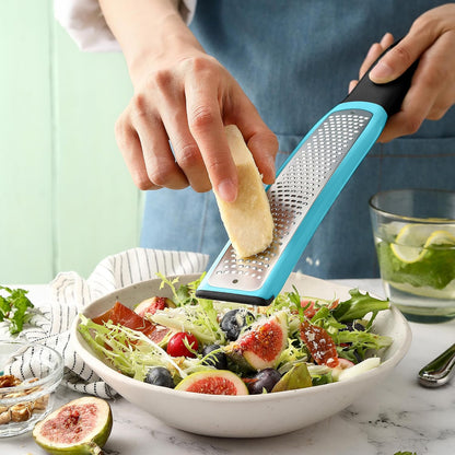 Spring Chef Premium Lemon Zester Grater with Handle - Fruits, Garlic, Chocolate, Nutmeg, Ginger Grater - Heavy Duty Kitchen Tool - Stainless Steel Citrus Zester with Blade Cover - Fine Shred, Black