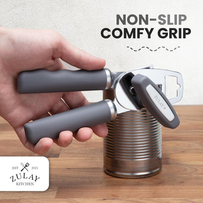 Zulay Kitchen Heavy Duty Stainless Steel Can Opener Manual with Bottle Opener - Rust Proof Manual Can Opener With Turn Knob & Comfy Soft Grip Handles - Cherry Red - Colors A