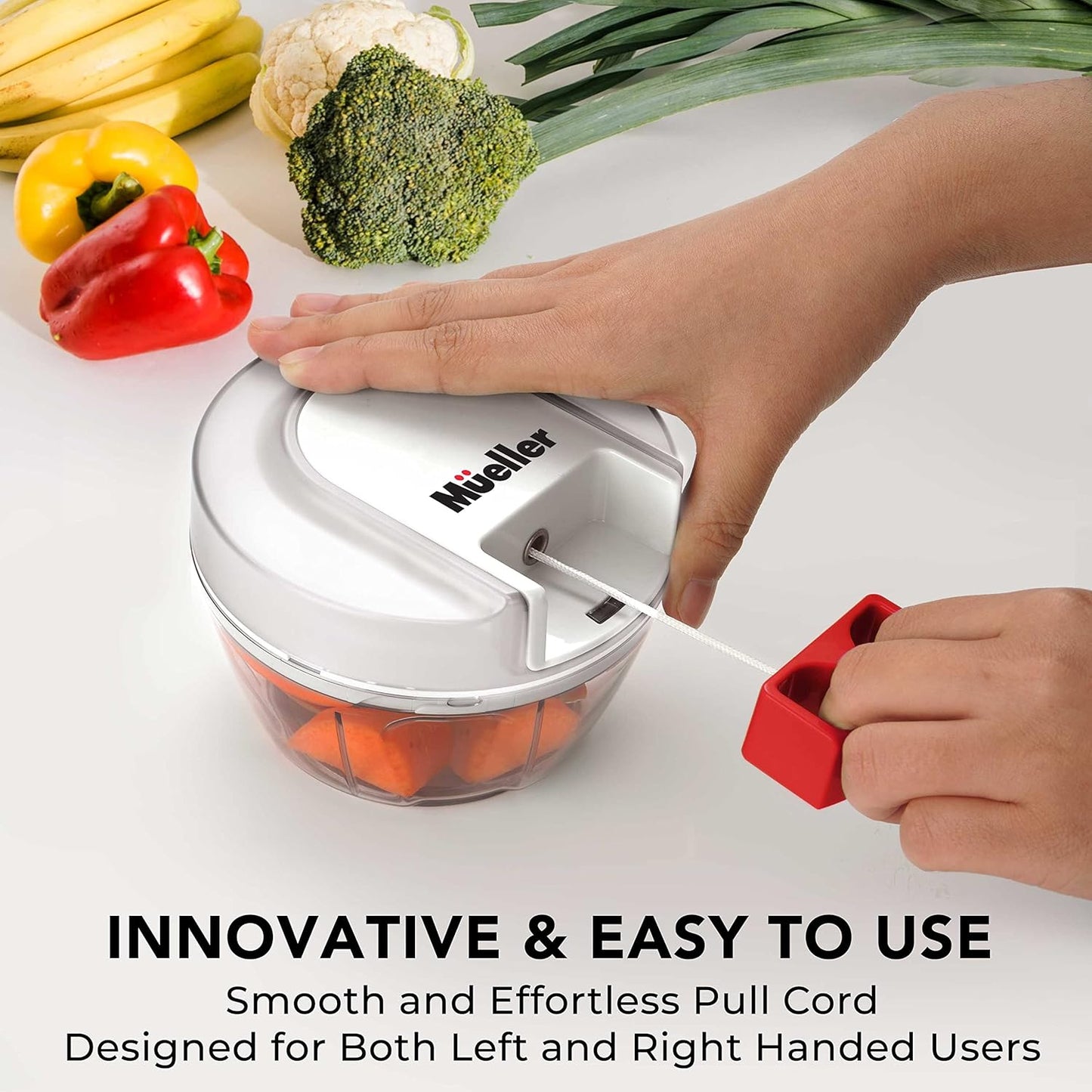 Mueller Salad Spinner with QuickChop Pull Chopper, Vegetable Washer with Bowl, Anti-Wobble Tech, Lockable Colander Basket and Lid with Pull Cord - Lettuce Washer and Dryer