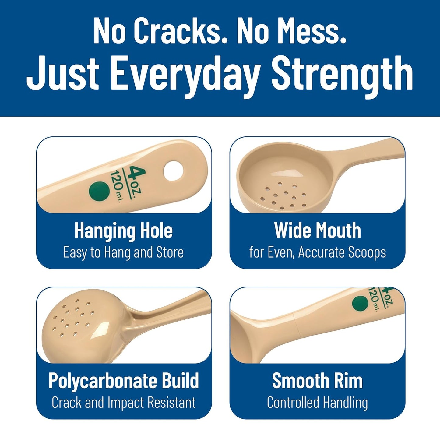 Carlisle FoodService Products Measure Miser Plastic Perforated Measuring Spoon with Short Handle, 4 Ounces, Beige