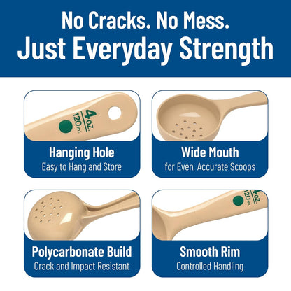 Carlisle FoodService Products Measure Miser Plastic Perforated Measuring Spoon with Short Handle, 4 Ounces, Beige