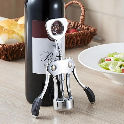 Wine Opener - Multifunctional Wing Corkscrew with Sharp Screw & Ergonomic Handle for Wine, Beer Bottles - Ideal for Kitchen, Bar & More