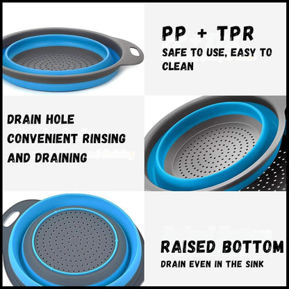 Collapsible Colander Set of 2, Foldable Silicone Pasta Strainer with Handles, 2 Pack Space Saving Kitchen Colander for Fruits,Space Saving Pasta Strainer Basket for Fruits & Vegetables