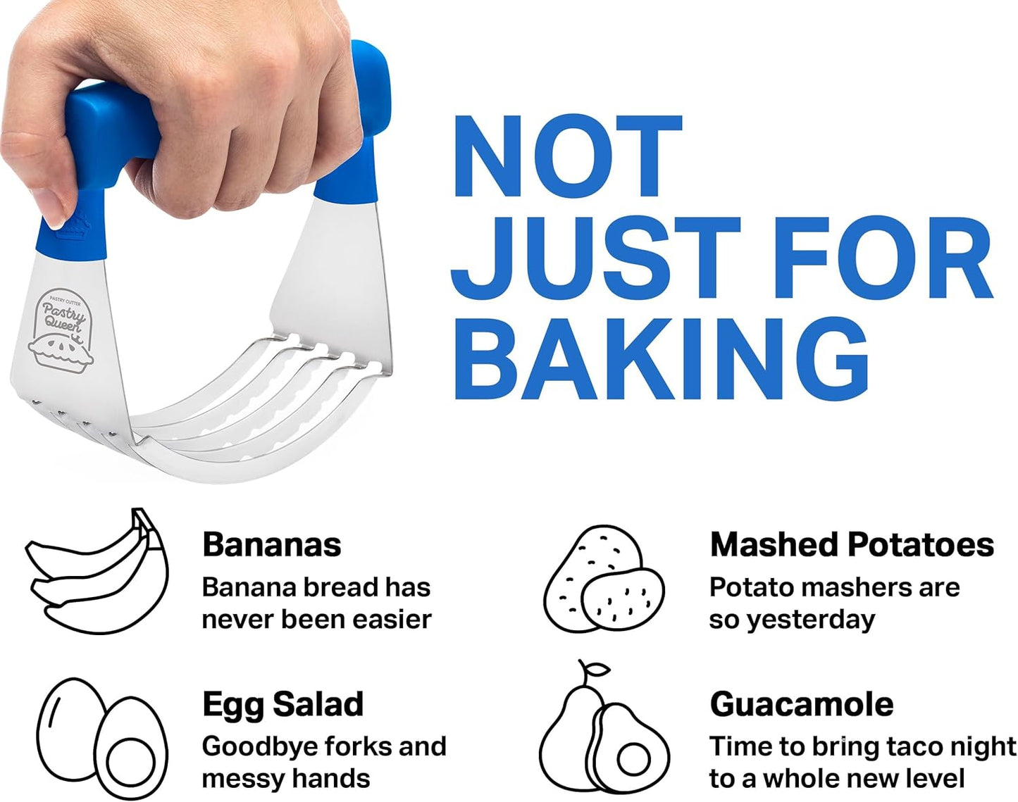 Pastry Cutter Tool - Heavy Duty Stainless Steel Pastry Blender, Comfortable Handle, Dishwasher Safe, Perfect Flaky Pie Crust & Biscuits - Blue