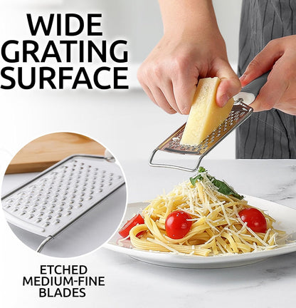 Zulay Kitchen Professional Cheese Grater Stainless Steel - Durable Rust-Proof Metal Lemon Zester Grater With Handle - Flat Handheld Grater For Cheese, Chocolate, Spices, And More - White