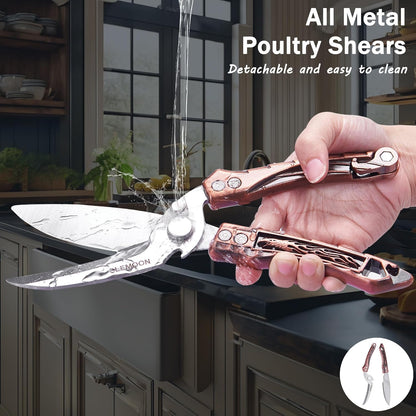 Heavy Duty Kitchen Poultry Shears - Professional Food Scissors for Spatchcocking Chicken, Cutting Raw Meat & Poultry Bones, Thick Steel Blades, Spring-Loaded, Dishwasher Safe Black