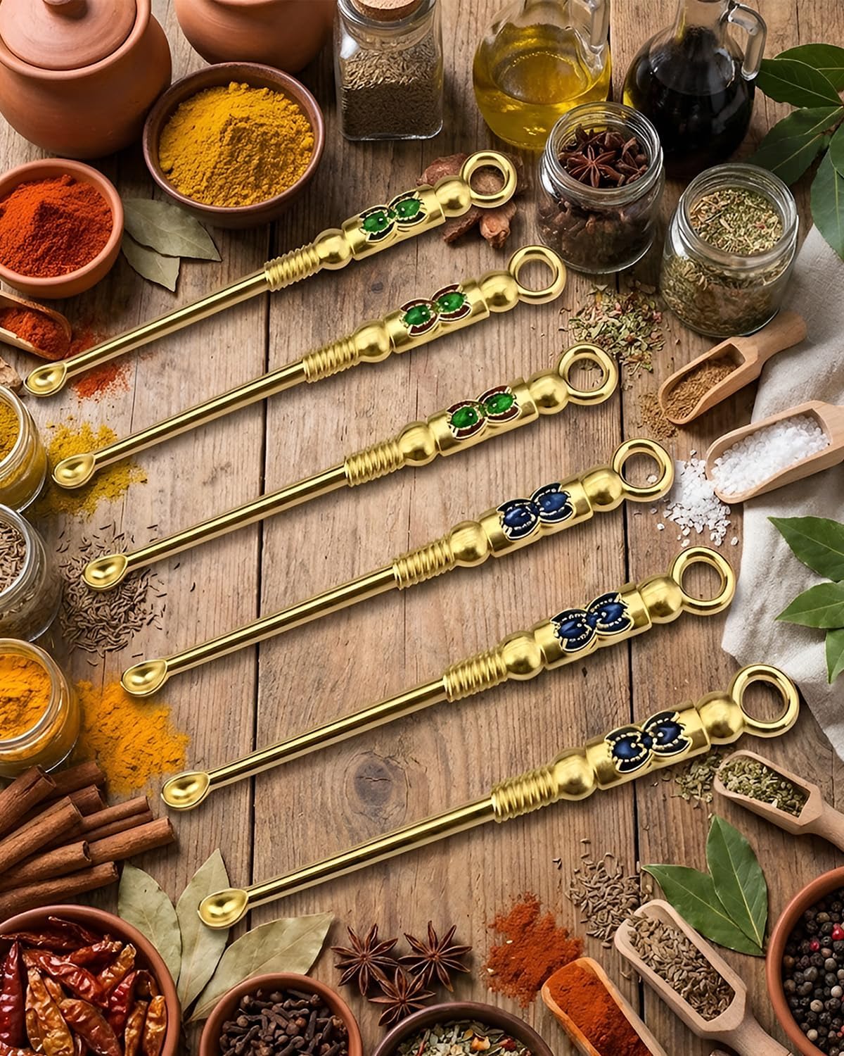 6 PCS Mini Shovel Spoons,Tiny Spoons Gold, Metal Small Spoon, Portable Scoop Necklace Charms Decorative Pendant, Little Measuring Spoon for Powder Salt Spice Jewelry Keychain, Vintege