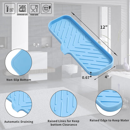 MicoYang Silicone Soap Dish with Drain Spout, Self-Draining Sink Organizer Tray for Bathroom and Kitchen, Sponges, Dispensers and Soap Holder, Non-Slip and Dishwasher Safe, Black (Compact, 4.9"×3.2")