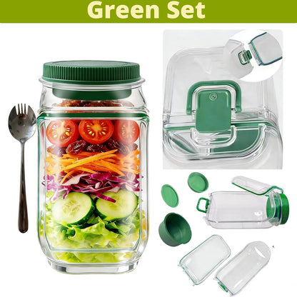 Salad Pod Mason Jar Side Open For Office, Travel, Gym & Picnic With Dressing Cup & Lid - Leak Proof Salad Container For Lunch - Safe, User-Friendly & Easy Clean Salad Jar With Side Opening ( Pink )
