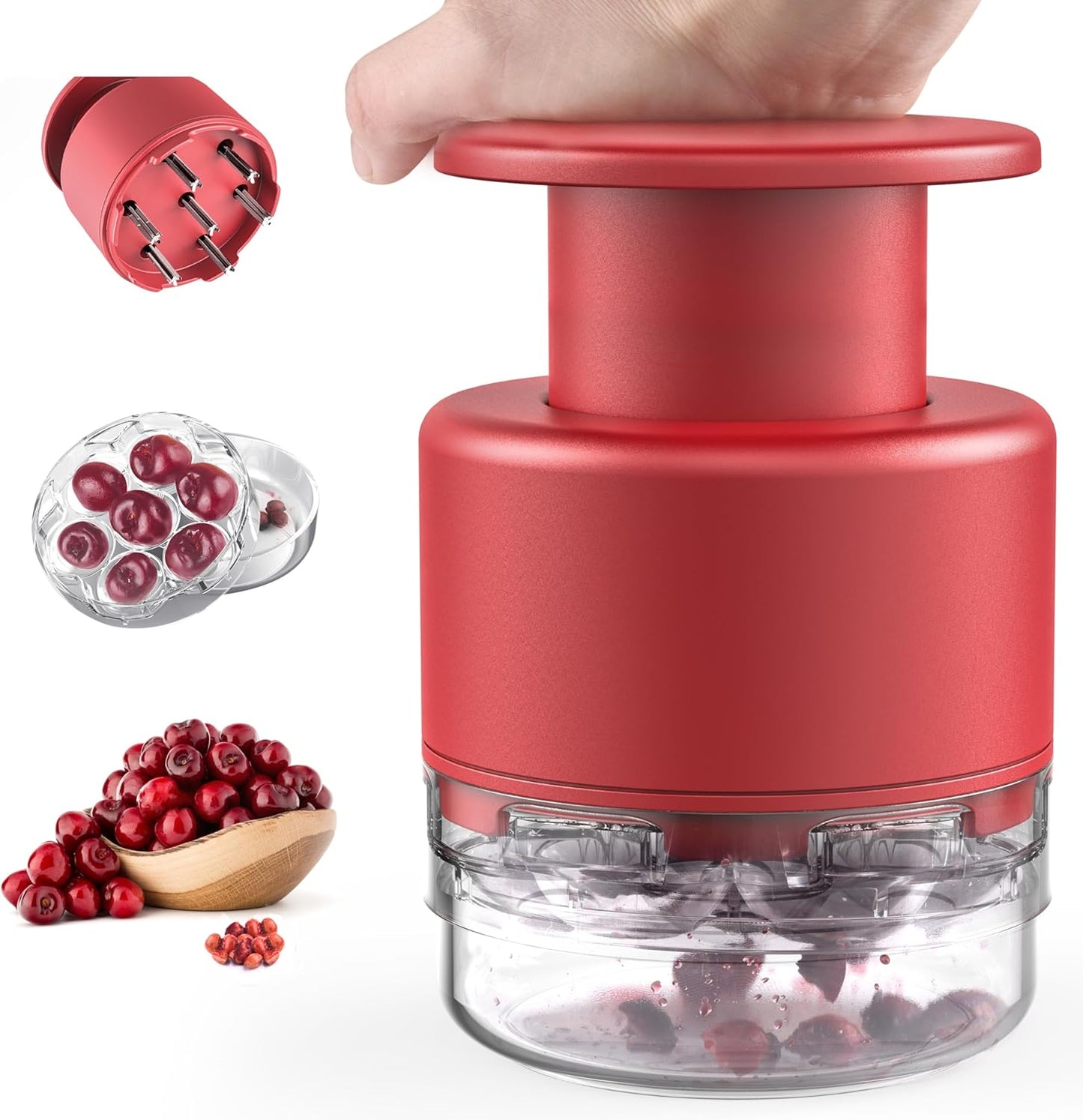 Cherry Pitter - Makmzoon Multi Cherries Corer Stainless Steel Pitter Tool with Labor-Saving Design Safe Lock Design for Making Cherry Jam - 6 Cherries
