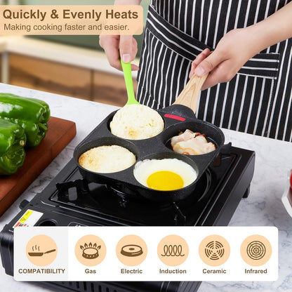 MyLifeUNIT Egg Pan, 4-Cup Egg Frying Pan and 20oz Pancake Batter Dispenser Bundle