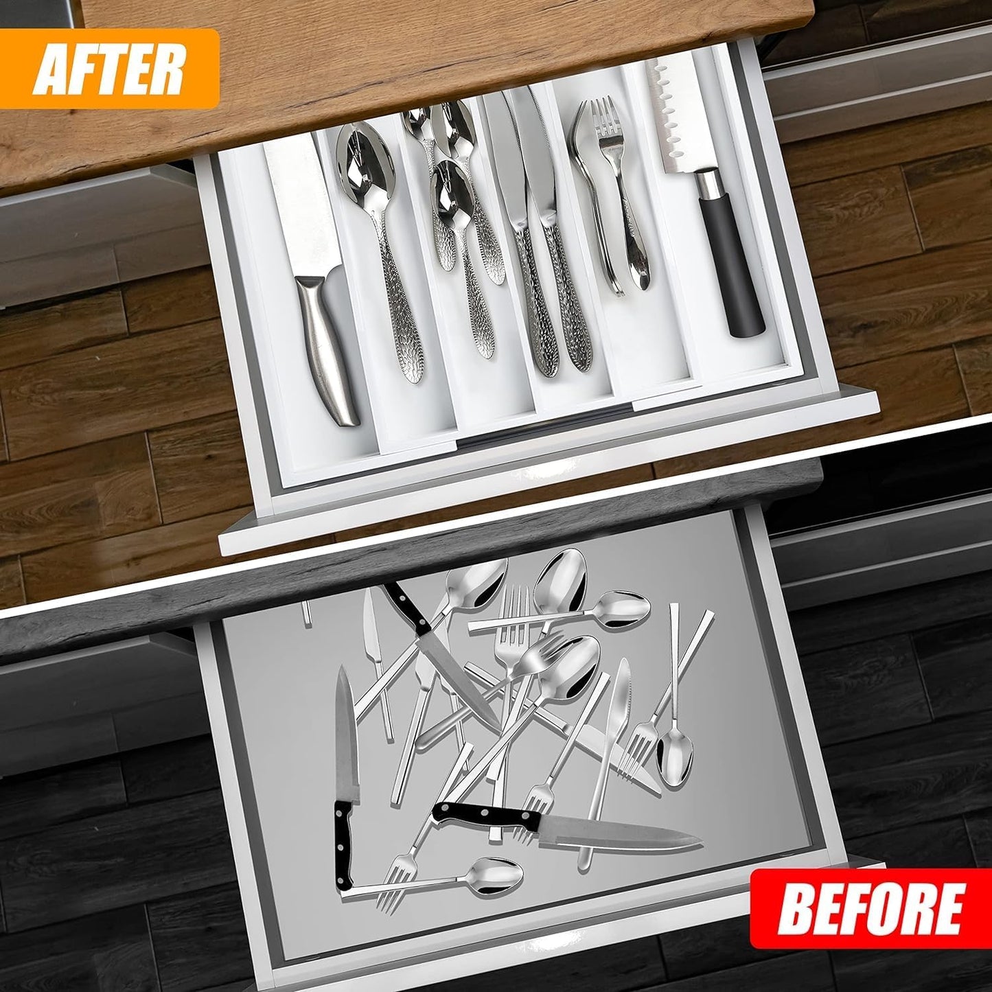 Bellsal Silverware Organizer Kitchen Drawer Organizer Expandable Bamboo Utensil Holder Cutlery Tray for Kitchen Utensil and Flatware Bedroom Office