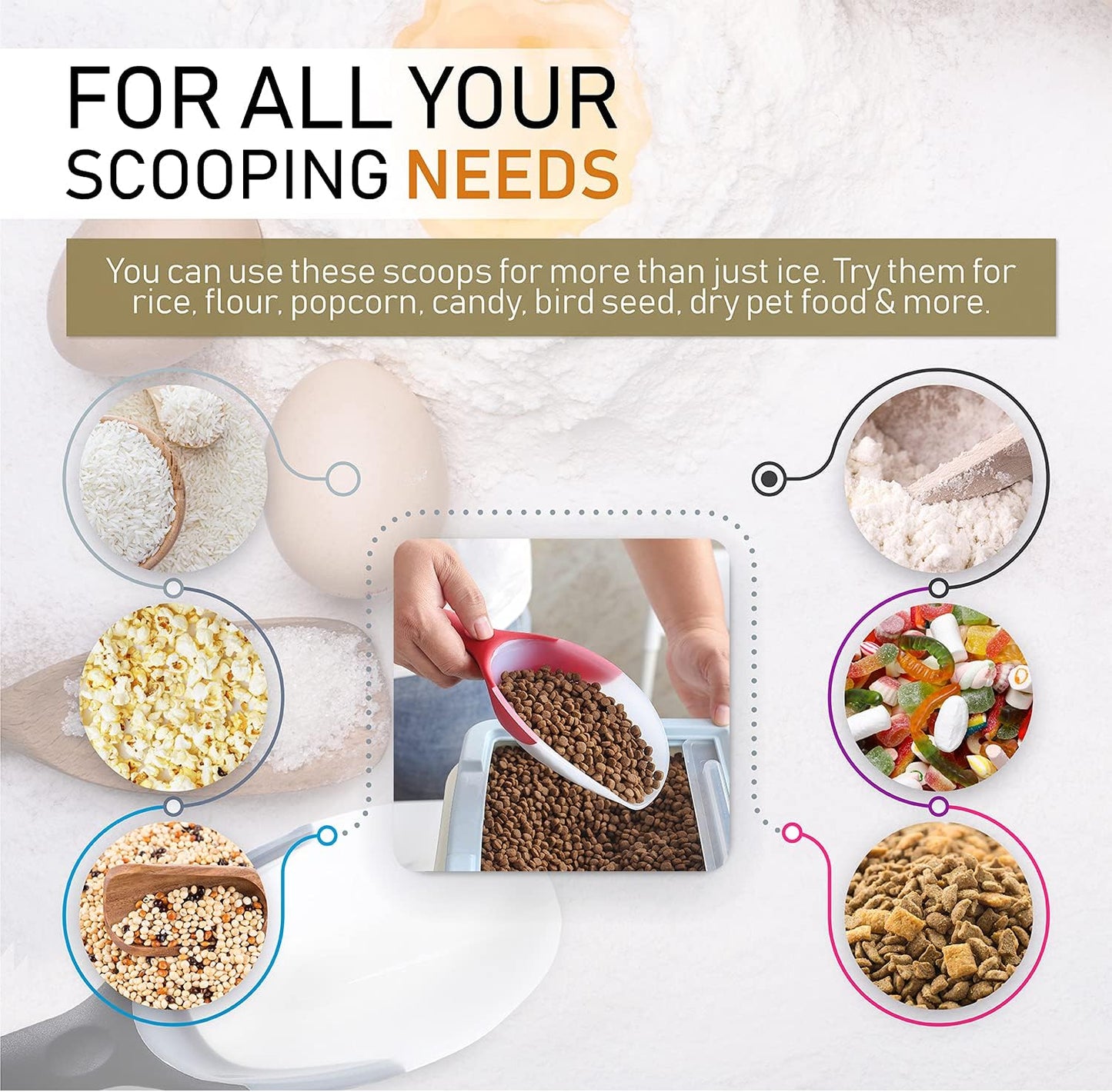 Spring Chef Magnetic Ice Scoop for Freezer - BPA-Free Flexi-Plastic Popcorn Scoop with Soft Grip Handle - Dishwasher Safe Ice Scooper - Kitchen Food Scooper for Flour, Grains, Candy, Pet Food - Black