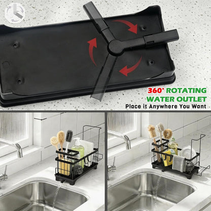 Sponge Holder for Kitchen Sink, Sink Caddy Organizer with Detachable Cloth & Brush Holder, Self-Draining Sponge Caddy Organizer with 360° Rotatable Spout, Kitchen Countertop Storage Accessories(White)