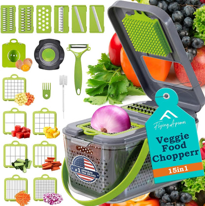 APSARAS USA Pro 15 in1 Vegetable Chopper, Food Chopper with Container, Veggie Cutter & Spiralizer for Onion Salad, Slicer&Spiralizer(Home Essential Gadget&Kitchen) 1.5L